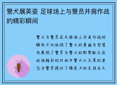 警犬展英姿 足球场上与警员并肩作战的精彩瞬间